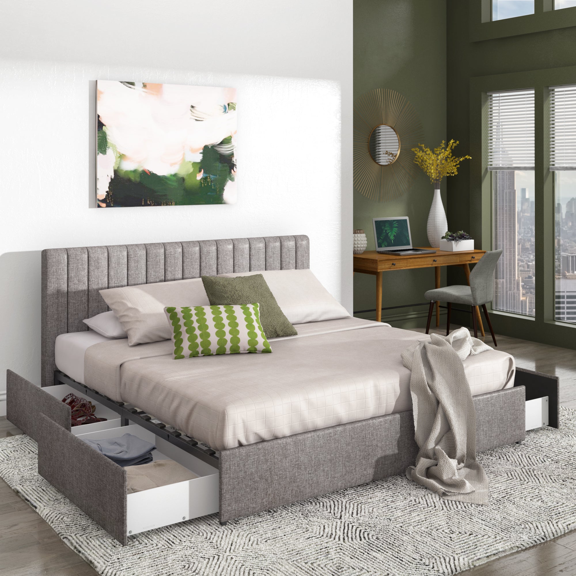 Tammy Grey Linen Storage Platform Bed