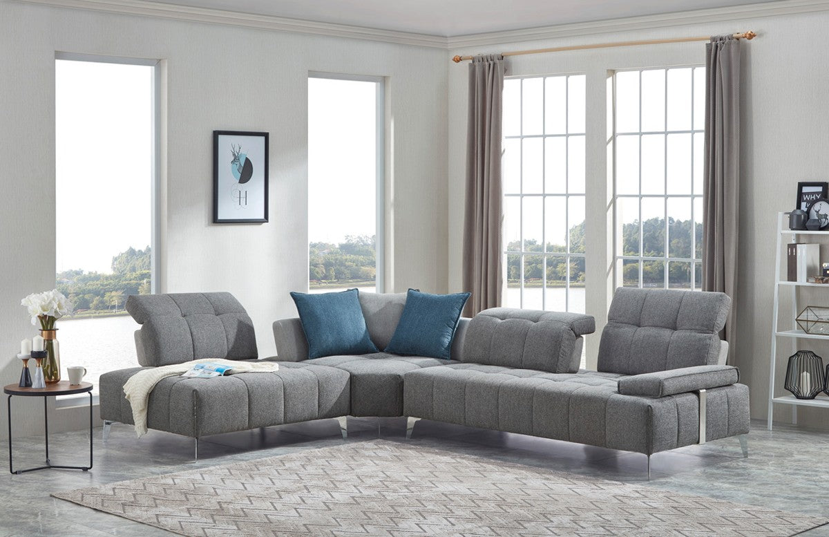Natasha Tufted Fabric Sectional with Adjustable Backrest