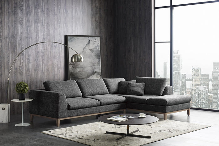 Hicks Dark Grey Fabric Sectional with Exposed Wood Frame