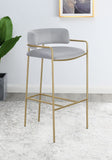 Grey Velvet Stool with Gold Metal in Counter or Bar Height