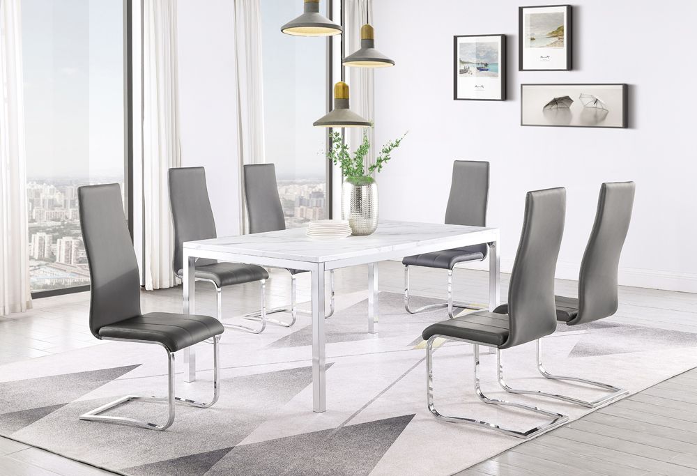 White Faux Marble Dining Room Collection