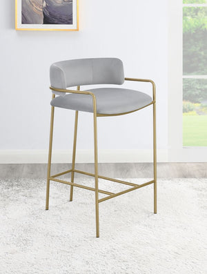 Grey Velvet Stool with Gold Metal in Counter or Bar Height