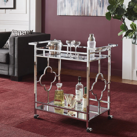 Floral Bar Cart in Chrome Finish