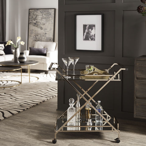 Champagne Bar Cart with Mirrored Shelves